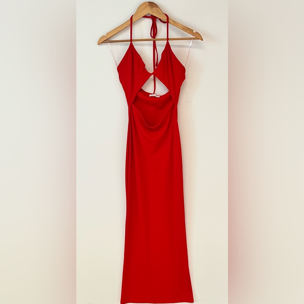 Meshki Red Cut-Out Midi Dress - Picture 4 of 10